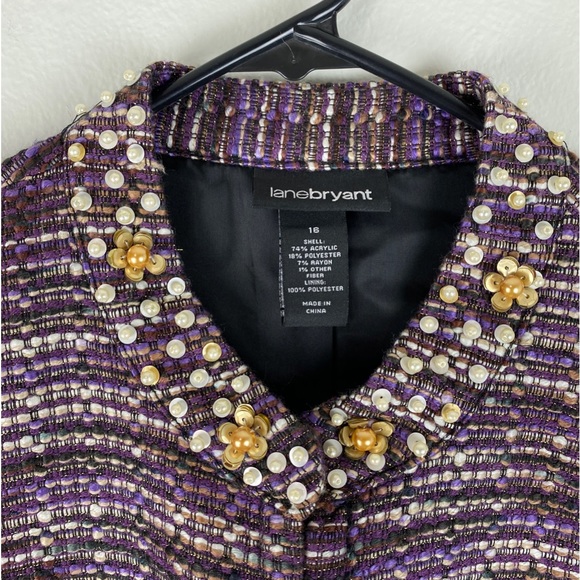Lane Bryant, Plus Size 16 Tweed Jacket Purple NWOT Lined Beaded Neckline - Picture 3 of 15
